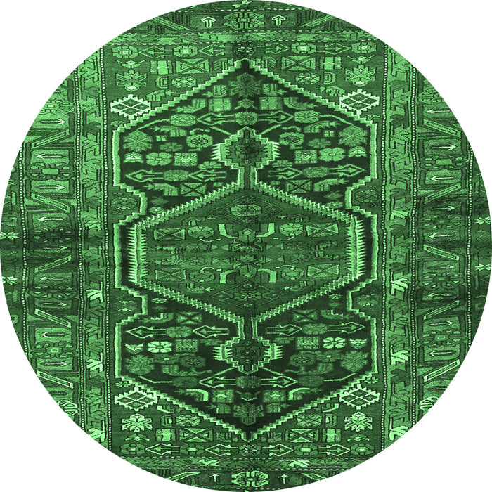 Round Machine Washable Persian Emerald Green Traditional Area Rugs, wshtr2865emgrn