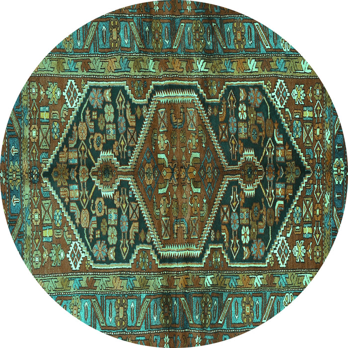 Round Machine Washable Persian Turquoise Traditional Area Rugs, wshtr2865turq