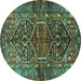 Round Machine Washable Persian Turquoise Traditional Area Rugs, wshtr2865turq