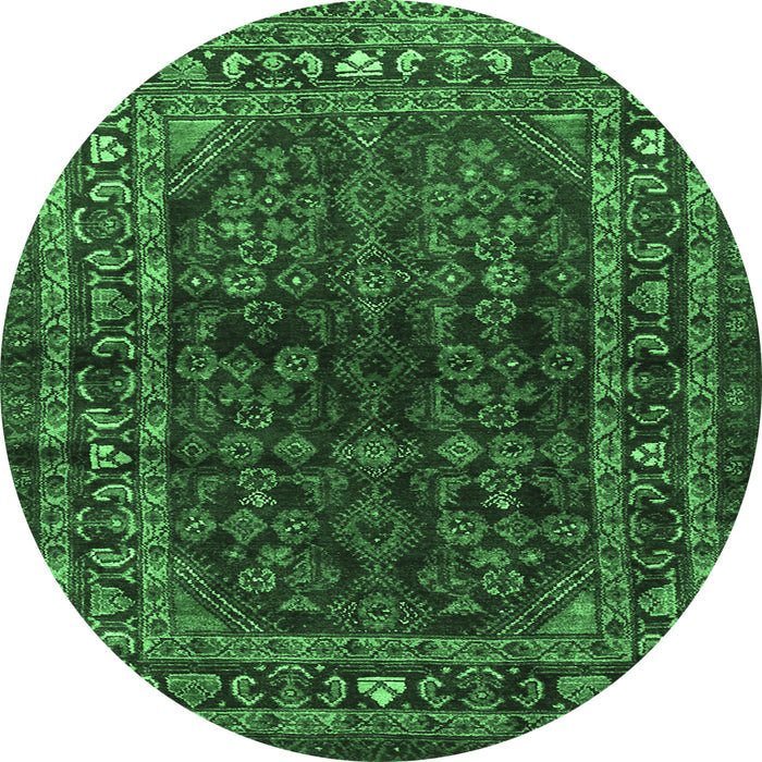 Round Machine Washable Persian Emerald Green Traditional Area Rugs, wshtr2866emgrn