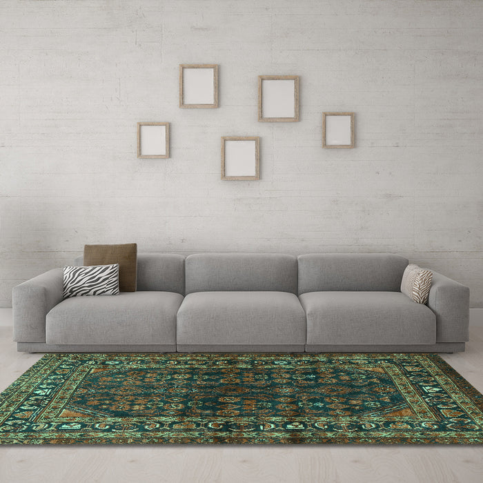 Machine Washable Persian Turquoise Traditional Area Rugs in a Living Room,, wshtr2866turq