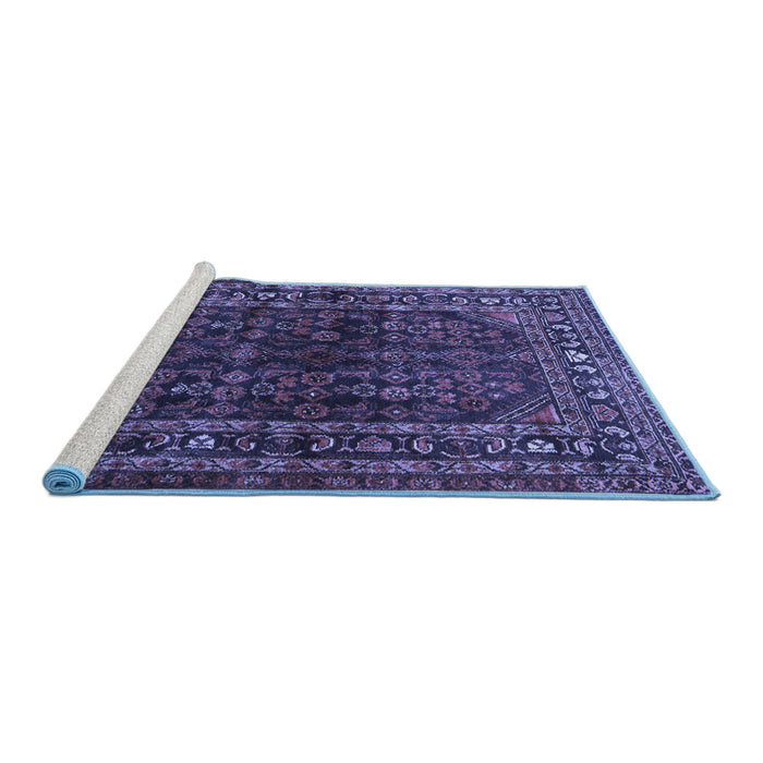 Sideview of Machine Washable Persian Blue Traditional Rug, wshtr2866blu