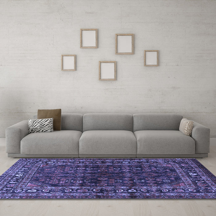 Machine Washable Persian Blue Traditional Rug in a Living Room, wshtr2866blu