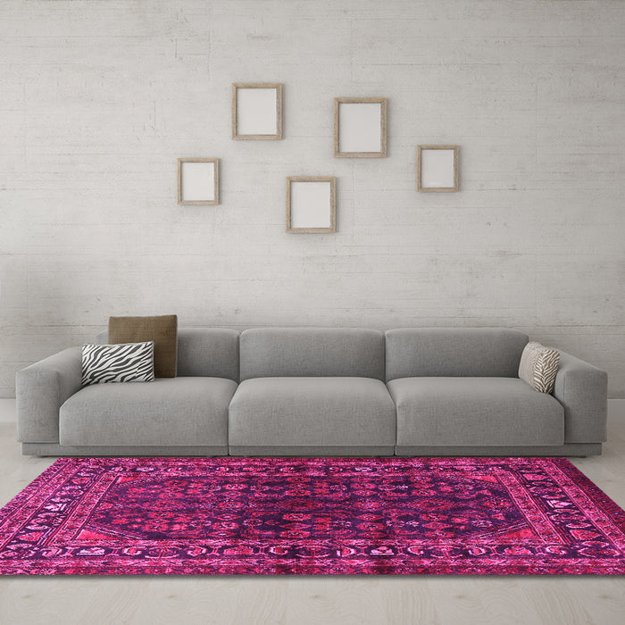 Machine Washable Persian Pink Traditional Rug in a Living Room, wshtr2866pnk