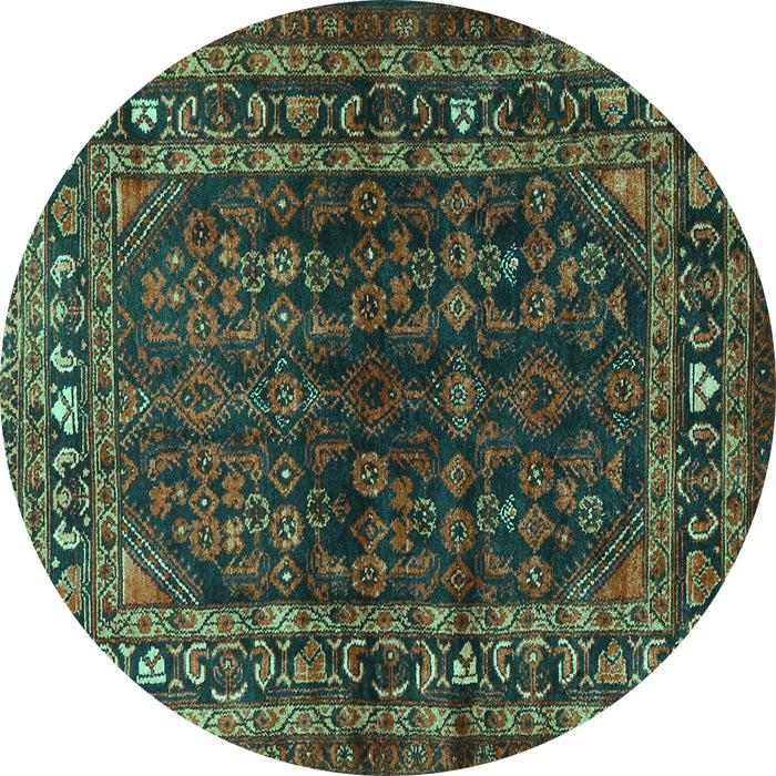 Round Persian Turquoise Traditional Rug, tr2866turq
