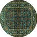 Round Machine Washable Persian Turquoise Traditional Area Rugs, wshtr2866turq