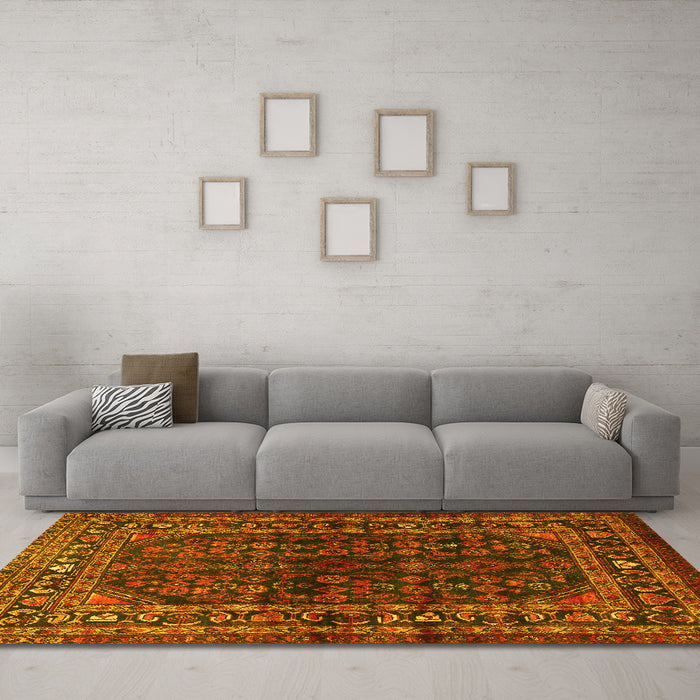 Machine Washable Persian Yellow Traditional Rug in a Living Room, wshtr2866yw