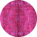 Round Machine Washable Persian Pink Traditional Rug, wshtr2867pnk