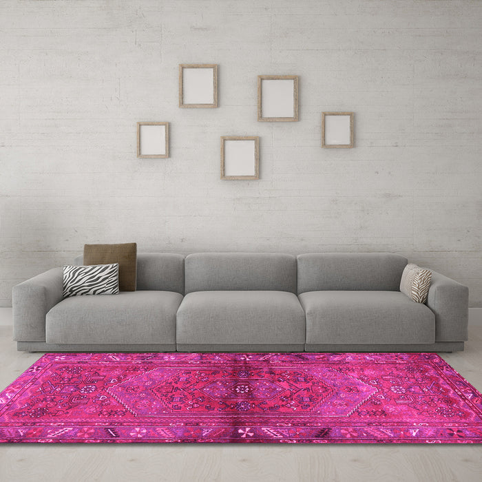 Machine Washable Persian Pink Traditional Rug in a Living Room, wshtr2867pnk