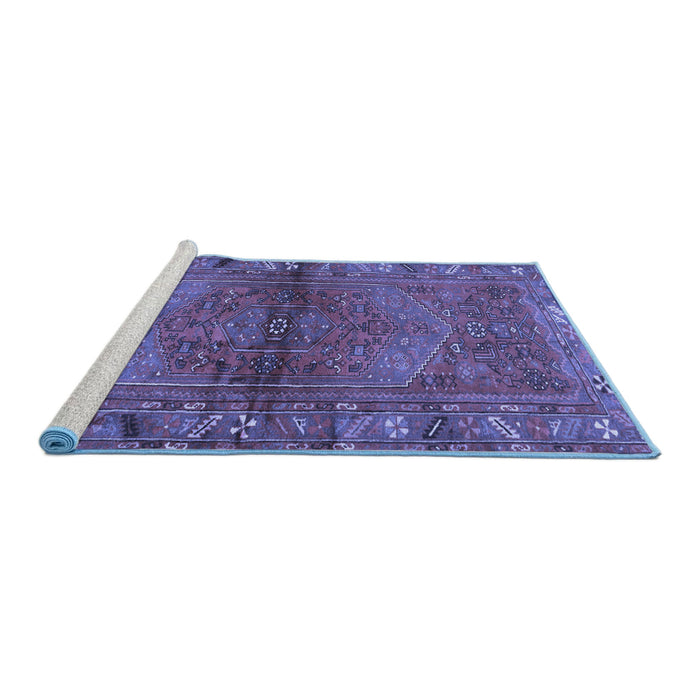 Sideview of Machine Washable Persian Blue Traditional Rug, wshtr2867blu