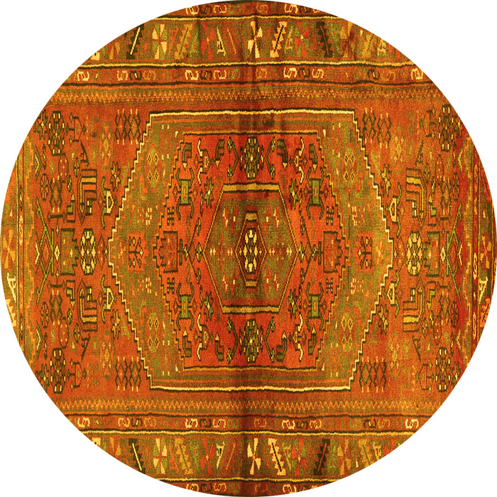 Round Machine Washable Persian Yellow Traditional Rug, wshtr2867yw