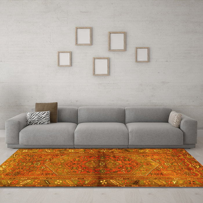 Machine Washable Persian Yellow Traditional Rug in a Living Room, wshtr2867yw