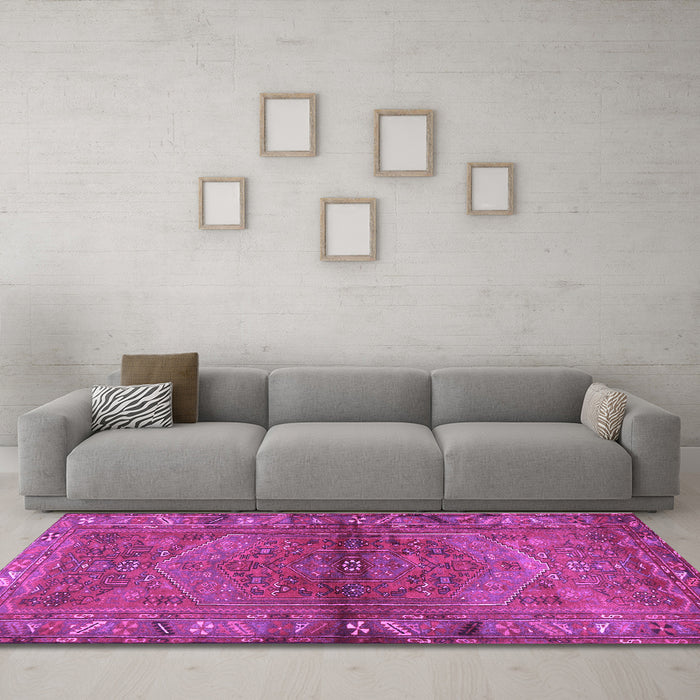 Machine Washable Persian Purple Traditional Area Rugs in a Living Room, wshtr2867pur