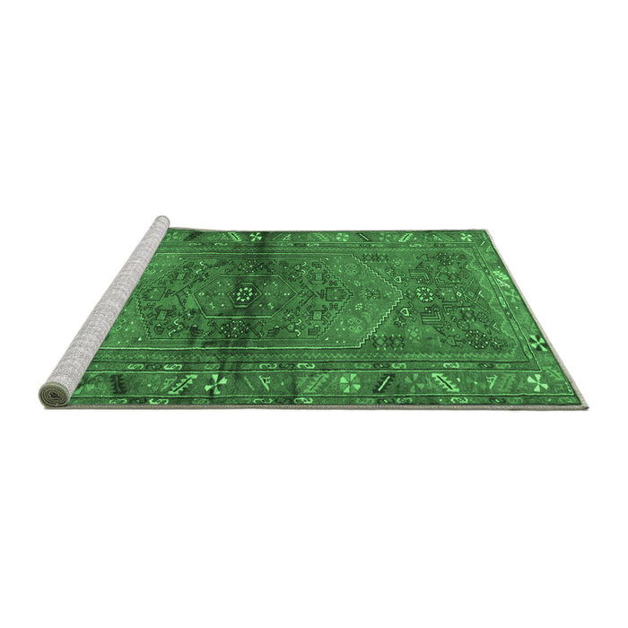 Sideview of Machine Washable Persian Emerald Green Traditional Area Rugs, wshtr2867emgrn