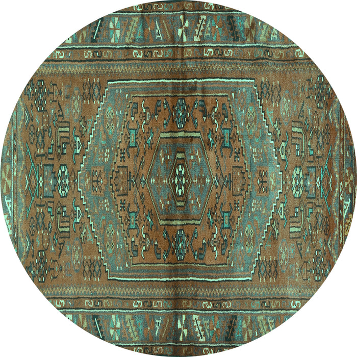 Round Machine Washable Persian Turquoise Traditional Area Rugs, wshtr2867turq