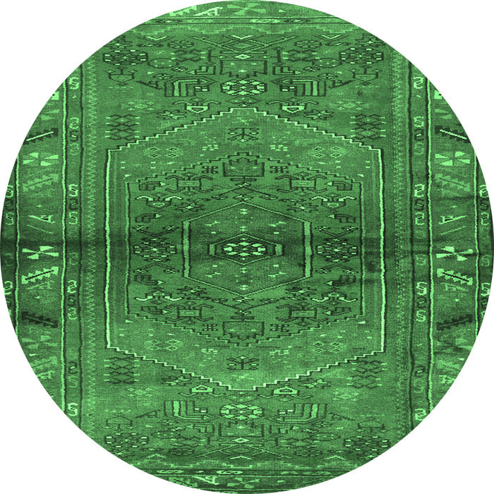 Round Persian Emerald Green Traditional Rug, tr2867emgrn