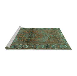 Sideview of Machine Washable Persian Turquoise Traditional Area Rugs, wshtr2867turq