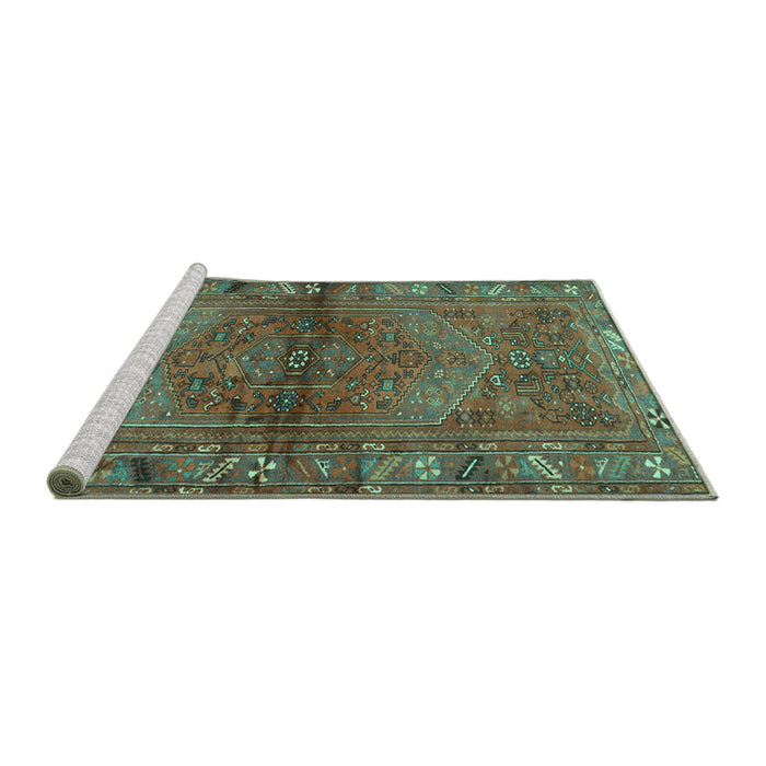 Sideview of Machine Washable Persian Turquoise Traditional Area Rugs, wshtr2867turq