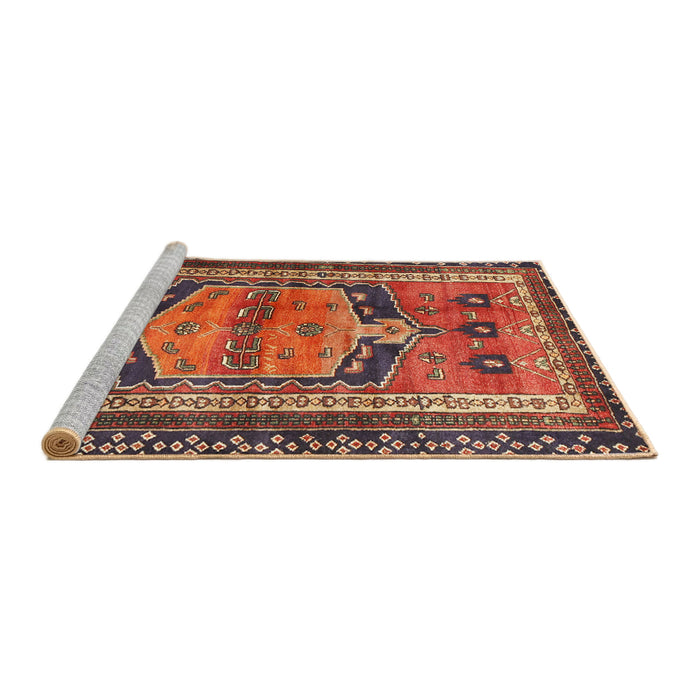 Sideview of Machine Washable Traditional Orange Brown Rug, wshtr2868