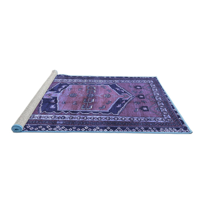 Sideview of Machine Washable Persian Blue Traditional Rug, wshtr2868blu