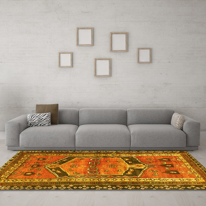 Machine Washable Persian Yellow Traditional Rug in a Living Room, wshtr2868yw