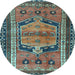 Round Machine Washable Persian Light Blue Traditional Rug, wshtr2868lblu