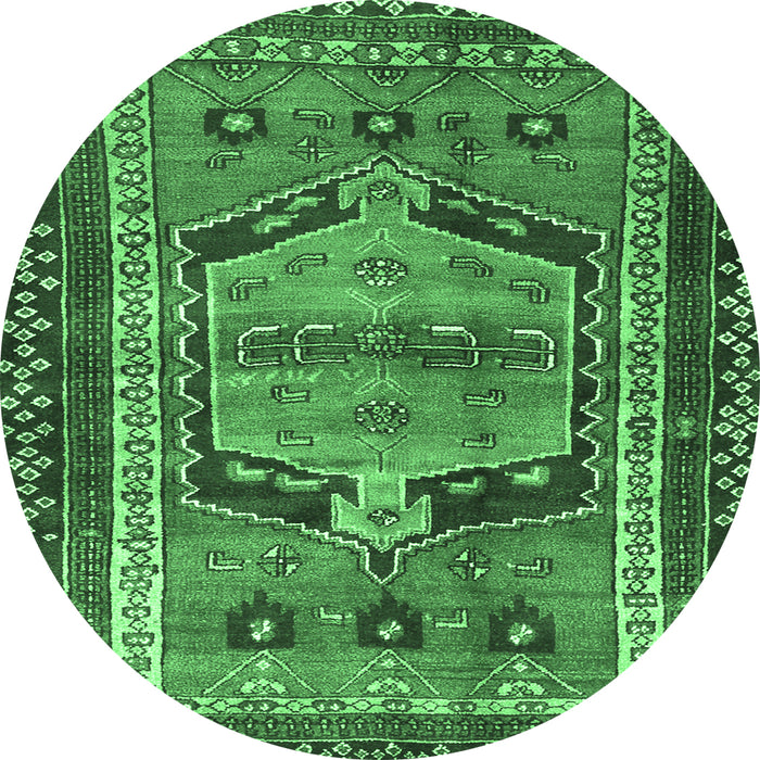 Round Machine Washable Persian Emerald Green Traditional Area Rugs, wshtr2868emgrn