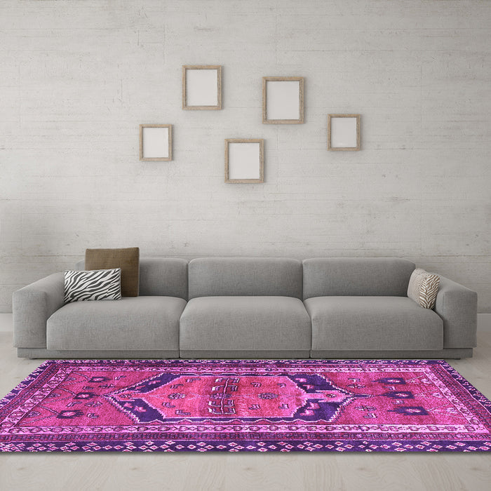 Machine Washable Persian Purple Traditional Area Rugs in a Living Room, wshtr2868pur