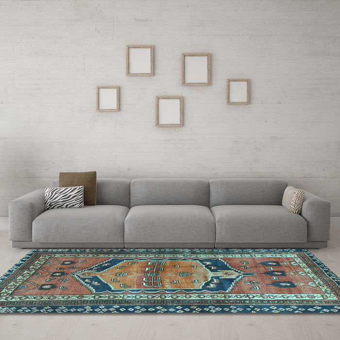 Machine Washable Persian Light Blue Traditional Rug in a Living Room, wshtr2868lblu