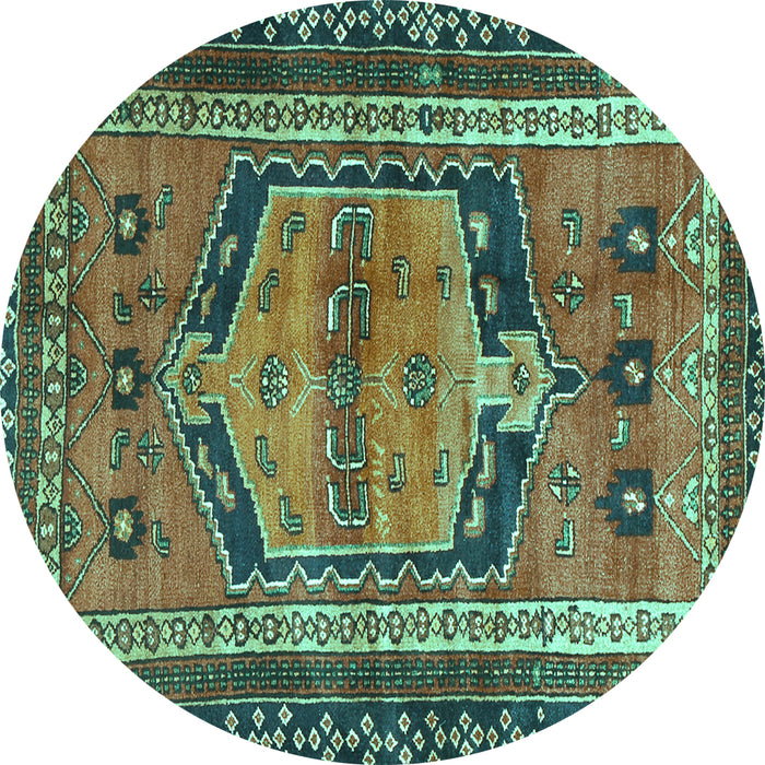 Round Persian Turquoise Traditional Rug, tr2868turq