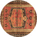 Round Machine Washable Persian Brown Traditional Rug, wshtr2868brn