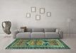 Machine Washable Persian Turquoise Traditional Area Rugs in a Living Room,, wshtr2868turq