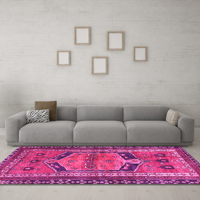 Machine Washable Persian Pink Traditional Rug in a Living Room, wshtr2868pnk