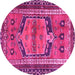 Round Machine Washable Persian Pink Traditional Rug, wshtr2868pnk