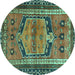 Round Machine Washable Persian Turquoise Traditional Area Rugs, wshtr2868turq