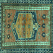 Square Machine Washable Persian Turquoise Traditional Area Rugs, wshtr2868turq