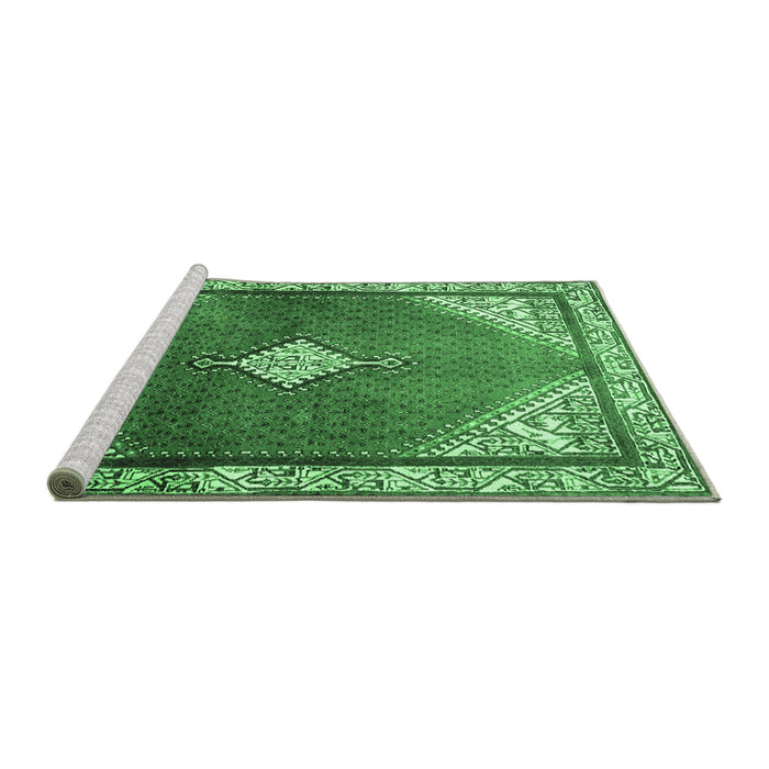 Sideview of Machine Washable Medallion Emerald Green Traditional Area Rugs, wshtr2869emgrn
