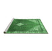 Sideview of Machine Washable Medallion Emerald Green Traditional Area Rugs, wshtr2869emgrn