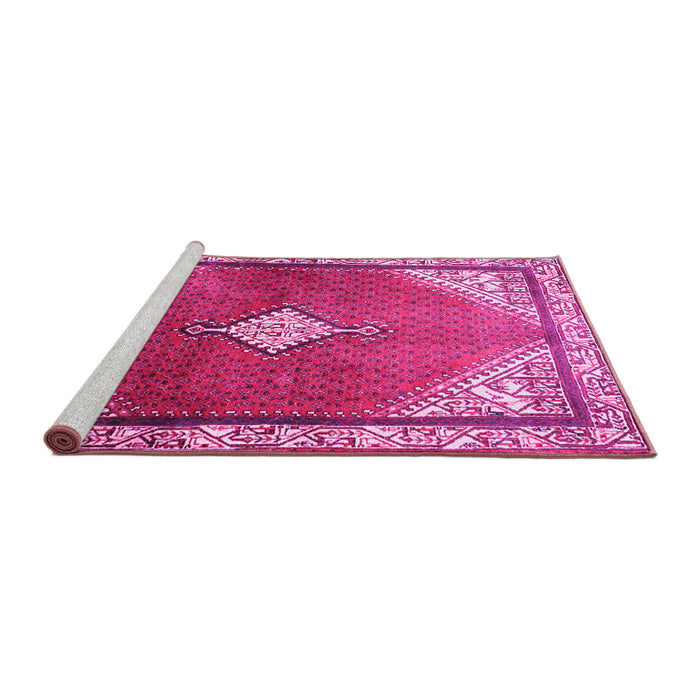 Sideview of Machine Washable Medallion Pink Traditional Rug, wshtr2869pnk