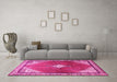 Machine Washable Medallion Pink Traditional Rug in a Living Room, wshtr2869pnk