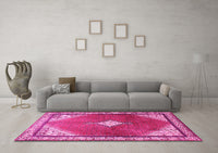 Machine Washable Medallion Pink Traditional Rug, wshtr2869pnk