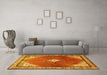 Machine Washable Medallion Yellow Traditional Rug in a Living Room, wshtr2869yw