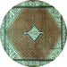 Round Medallion Turquoise Traditional Rug, tr2869turq