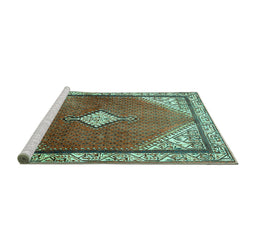 Sideview of Machine Washable Medallion Turquoise Traditional Area Rugs, wshtr2869turq