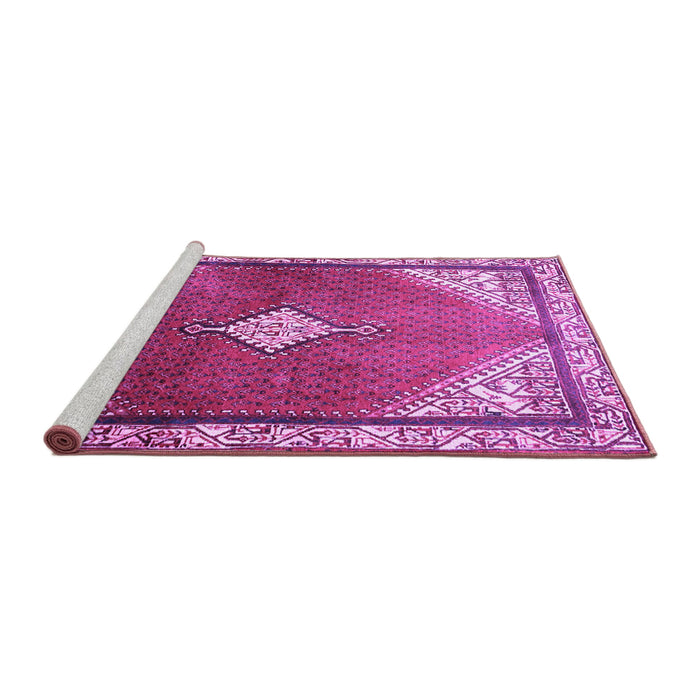 Sideview of Machine Washable Medallion Purple Traditional Area Rugs, wshtr2869pur