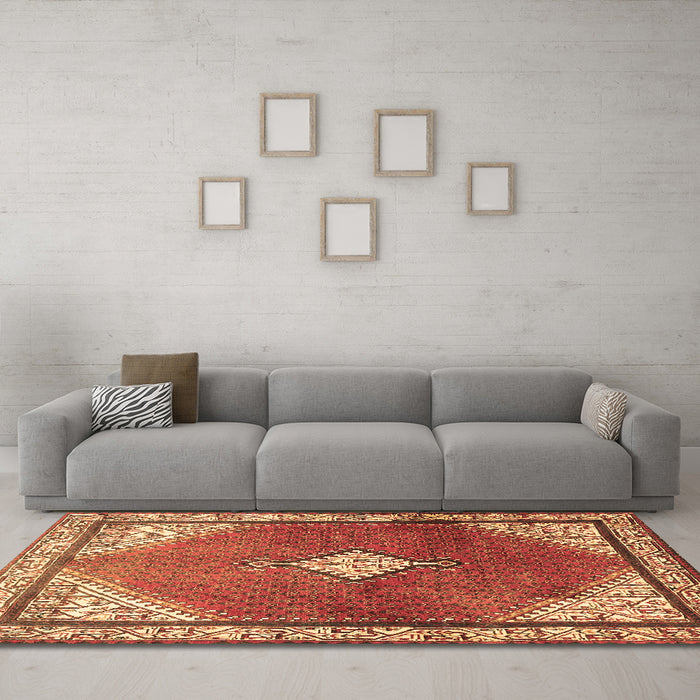 Machine Washable Medallion Brown Traditional Rug in a Living Room,, wshtr2869brn