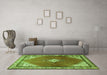 Machine Washable Medallion Green Traditional Area Rugs in a Living Room,, wshtr2869grn