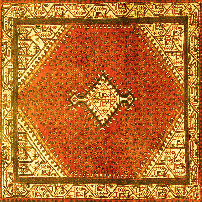 Square Machine Washable Medallion Yellow Traditional Rug, wshtr2869yw