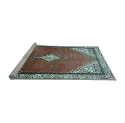 Sideview of Machine Washable Medallion Light Blue Traditional Rug, wshtr2869lblu