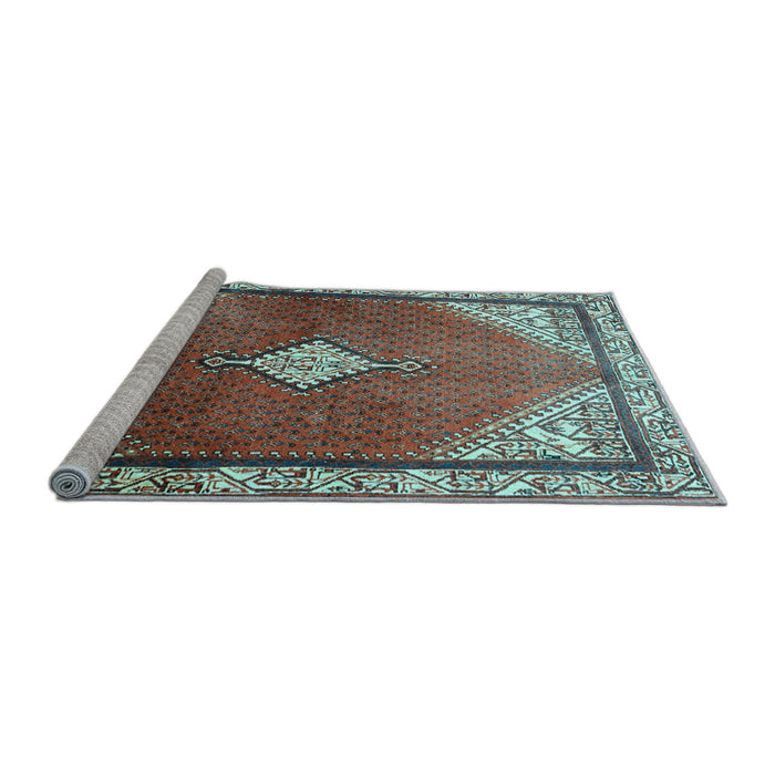 Sideview of Machine Washable Medallion Light Blue Traditional Rug, wshtr2869lblu